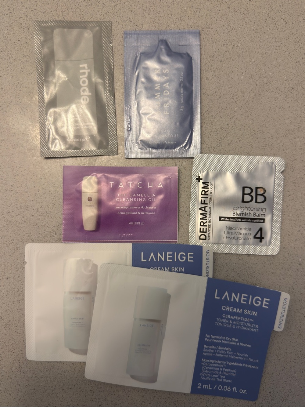 Skincare samples, moisturizing & cleansing - Rhode, Laneige, Tatcha + more